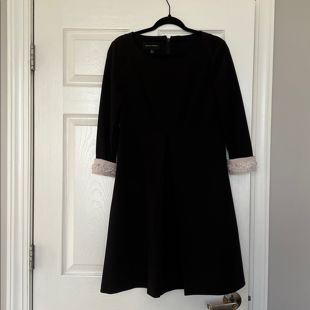 Donna Morgan Black Dress with Embellished Cuffs